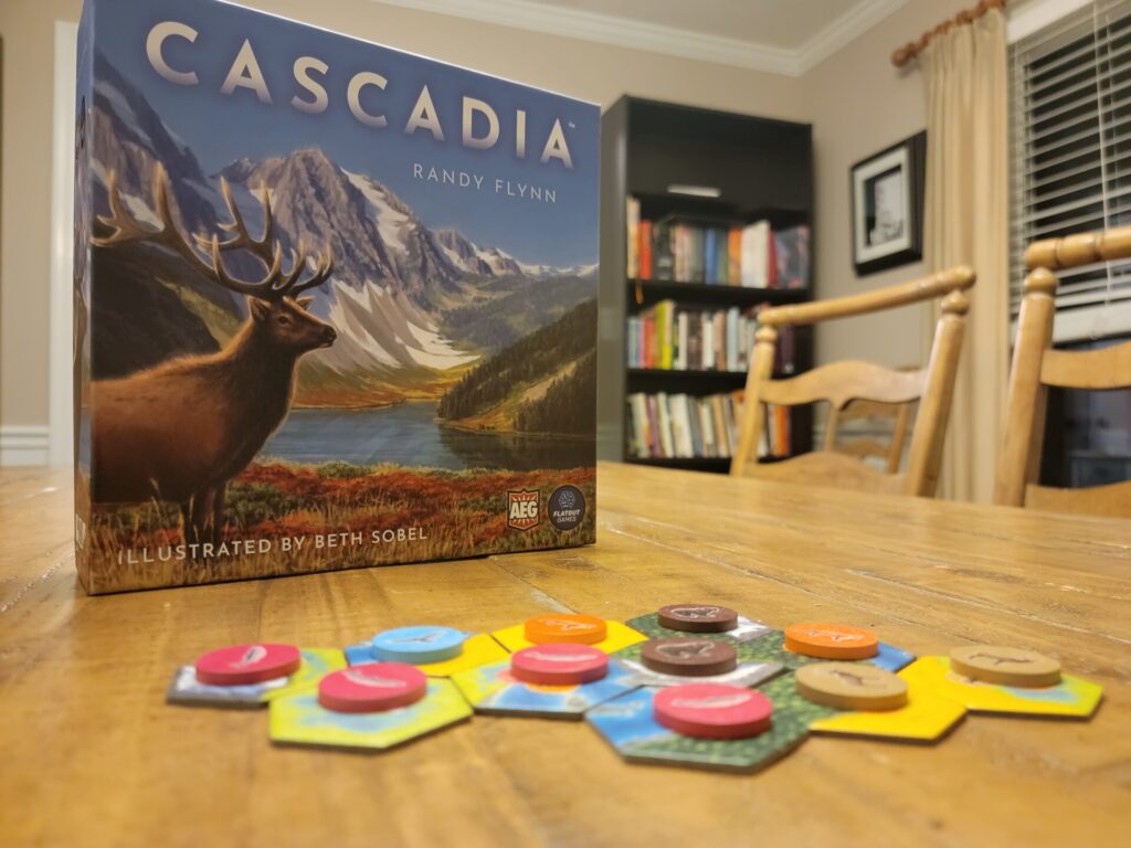 cascadia board game box on table