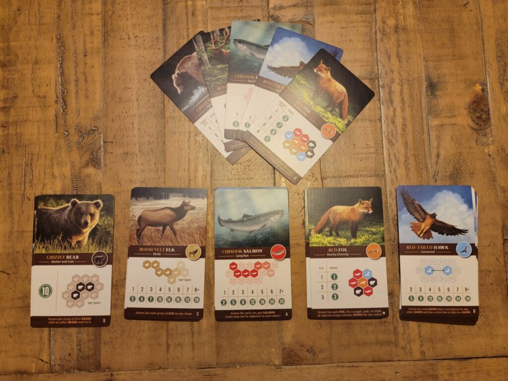 cascadia board game cards on table