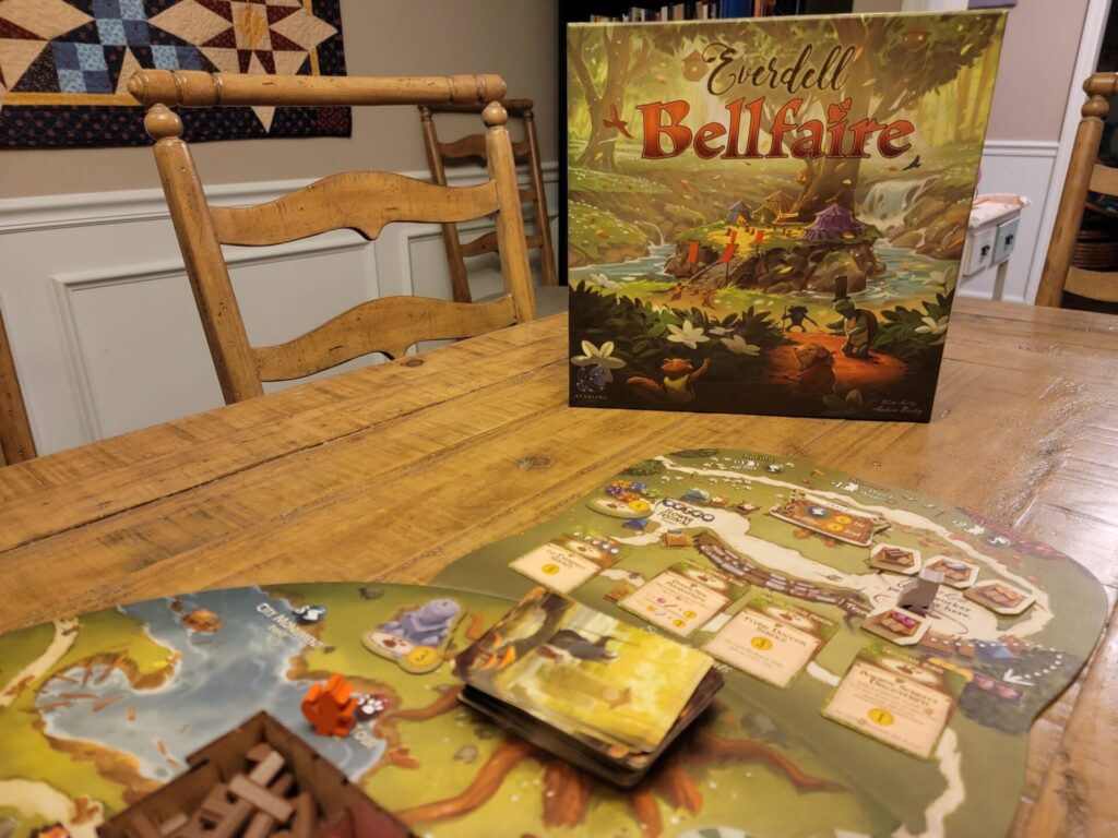 everdell bellfaire board game on table